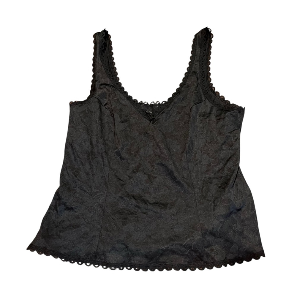 Vintage Women Fruit of the Loom Size 34 Black Floral Tank Top Camisole Lingerie